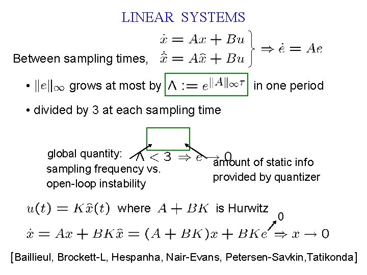 LINEAR SYSTEMS Between sampling times, • grows at most by in one period •