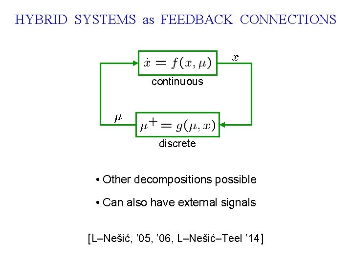 HYBRID SYSTEMS as FEEDBACK CONNECTIONS continuous discrete • Other decompositions possible • Can also