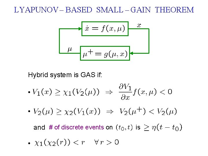 LYAPUNOV – BASED SMALL – GAIN THEOREM Hybrid system is GAS if: • •