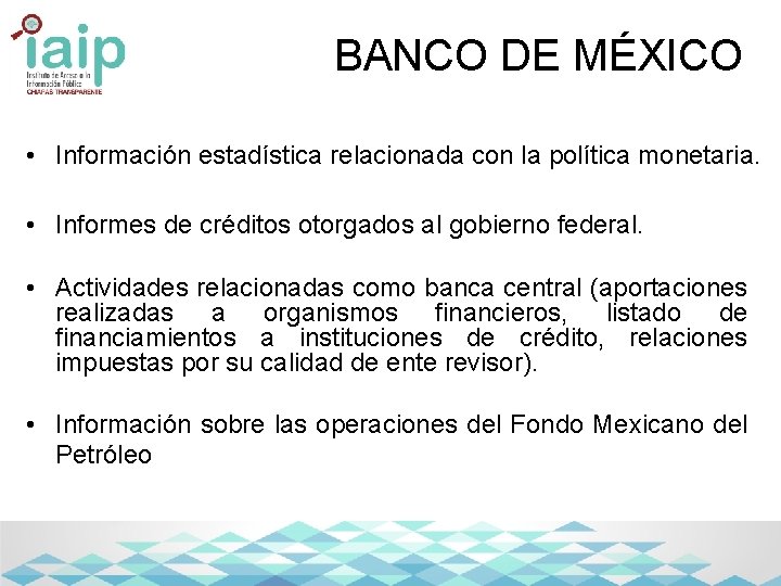 BANCO DE MÉXICO • Información estadística relacionada con la política monetaria. • Informes de