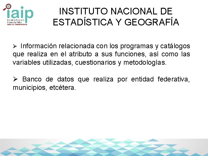 INSTITUTO NACIONAL DE ESTADÍSTICA Y GEOGRAFÍA Ø Información relacionada con los programas y catálogos