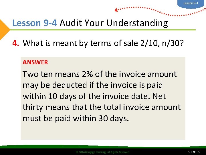 Lesson 9 -4 Audit Your Understanding 4. What is meant by terms of sale Lesson 9 -4 Audit Your Understanding 4. What is meant by terms of sale