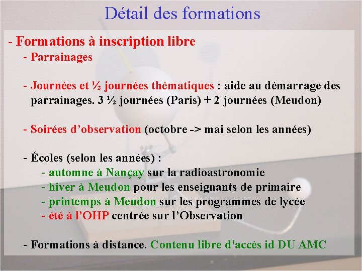 Détail des formations - Formations à inscription libre - Parrainages - Journées et ½