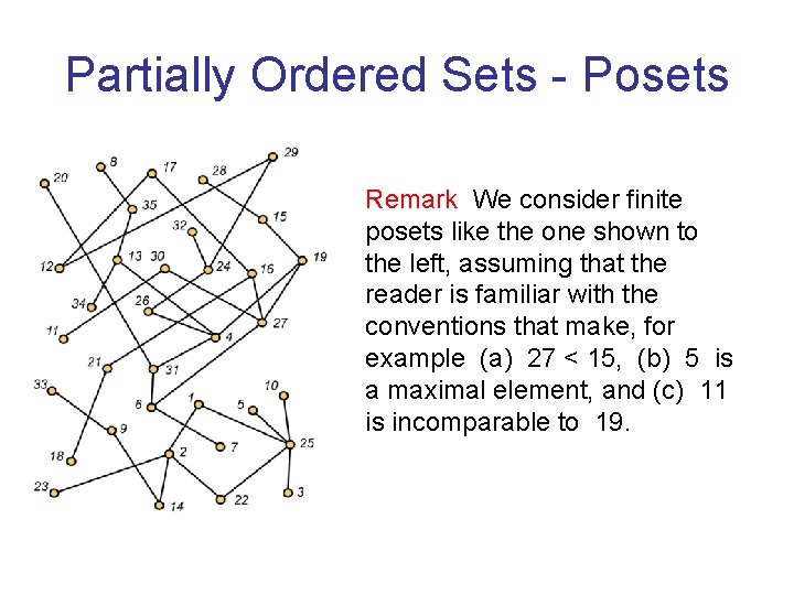 Partially Ordered Sets - Posets Remark We consider finite posets like the one shown