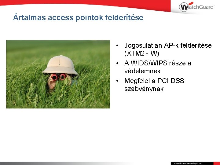 Ártalmas access pointok felderítése • Jogosulatlan AP-k felderítése (XTM 2 - W) • A