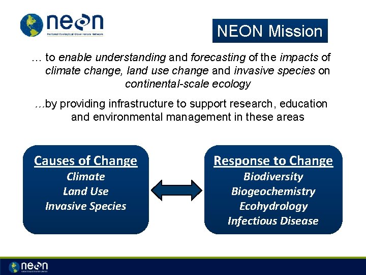 NEON Mission … to enable understanding and forecasting of the impacts of climate change,