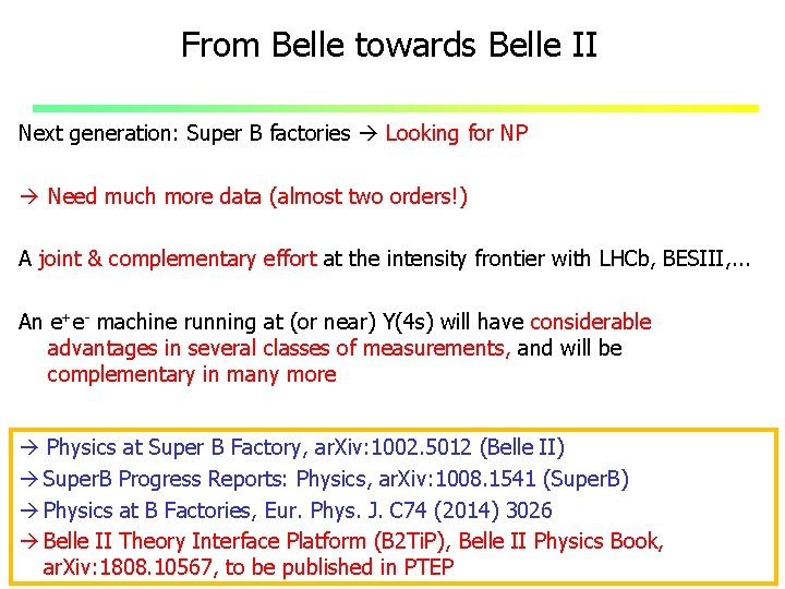 From Belle towards Belle II Next generation: Super B factories Looking for NP Need