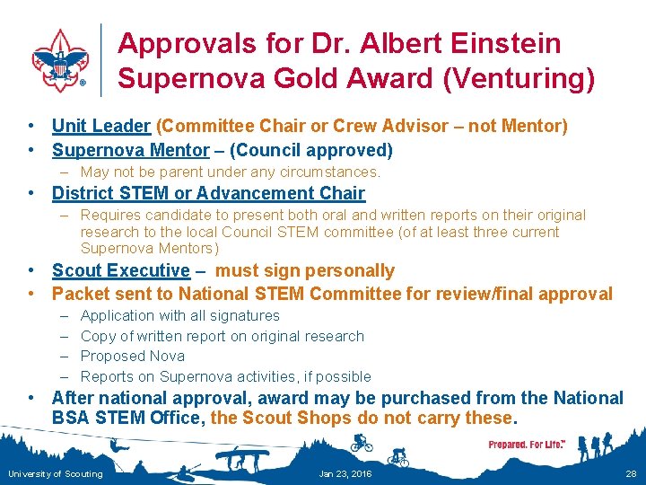 Approvals for Dr. Albert Einstein Supernova Gold Award (Venturing) • Unit Leader (Committee Chair