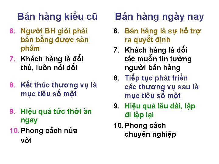 Bán hàng kiểu cũ 6. Người BH giỏi phải bán bằng được sản phẩm