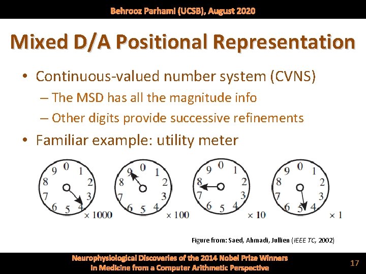 Behrooz Parhami (UCSB), August 2020 Mixed D/A Positional Representation • Continuous-valued number system (CVNS)