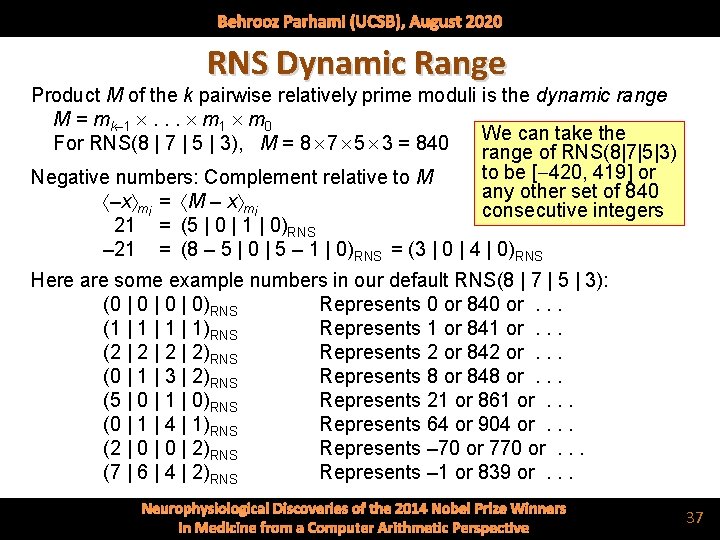 Behrooz Parhami (UCSB), August 2020 RNS Dynamic Range Product M of the k pairwise