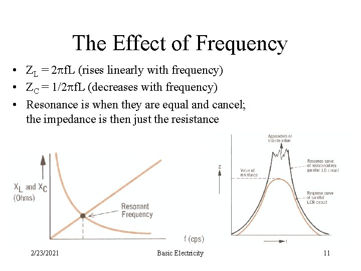 The Effect of Frequency • ZL = 2 f. L (rises linearly with frequency)