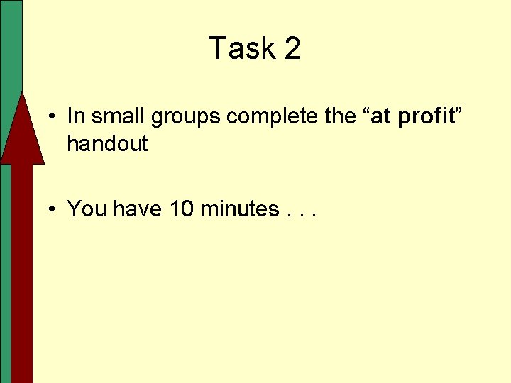 Task 2 • In small groups complete the “at profit” handout • You have