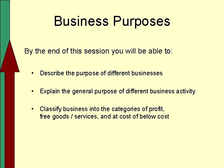 Business Purposes By the end of this session you will be able to: •
