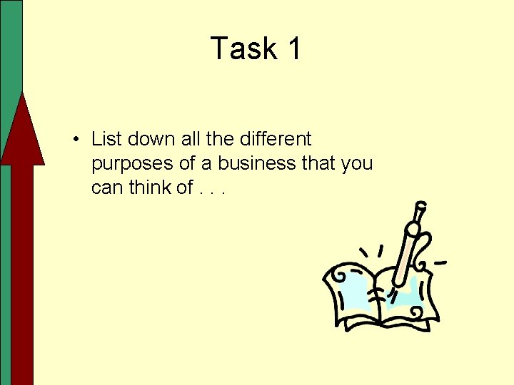 Task 1 • List down all the different purposes of a business that you