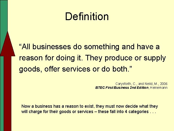Definition “All businesses do something and have a reason for doing it. They produce