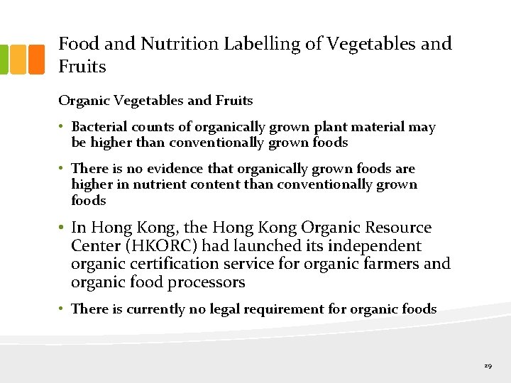 Food and Nutrition Labelling of Vegetables and Fruits Organic Vegetables and Fruits • Bacterial