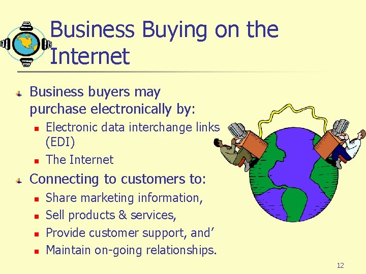 Business Buying on the Internet Business buyers may purchase electronically by: n n Electronic