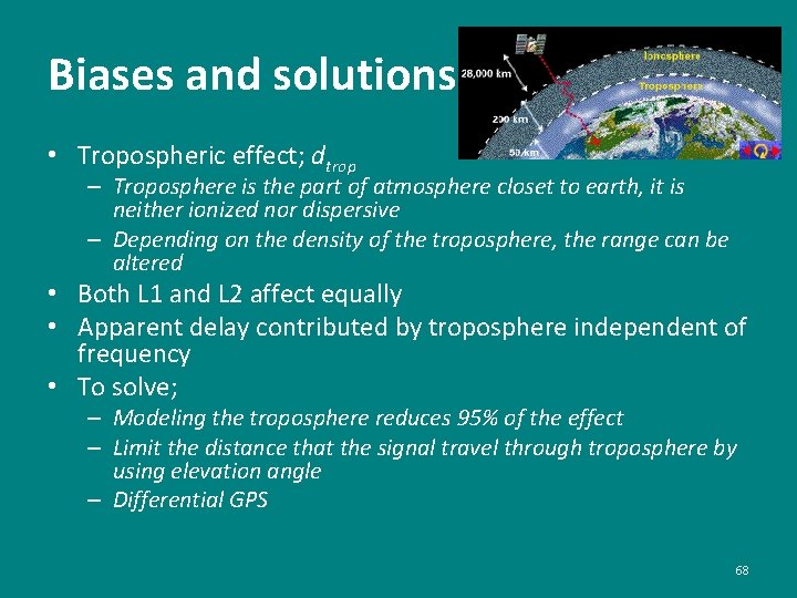 Biases and solutions • Tropospheric effect; dtrop – Troposphere is the part of atmosphere