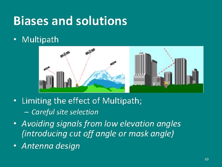 Biases and solutions • Multipath • Limiting the effect of Multipath; – Careful site