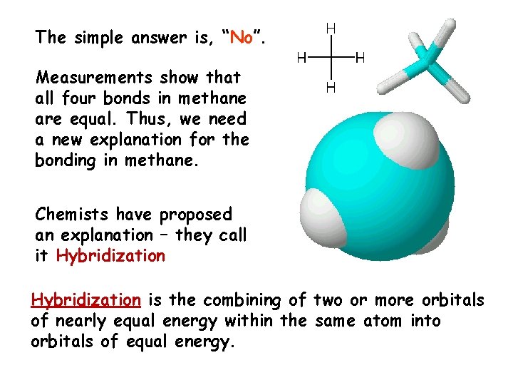 The simple answer is, “No”. Measurements show that all four bonds in methane are