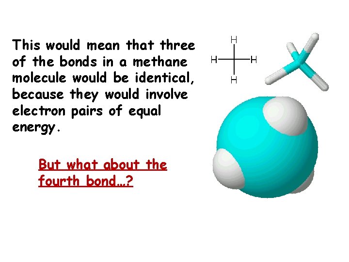 This would mean that three of the bonds in a methane molecule would be