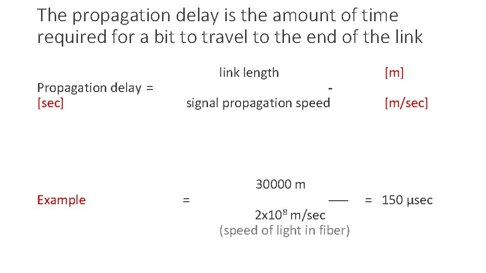 The propagation delay is the amount of time required for a bit to travel