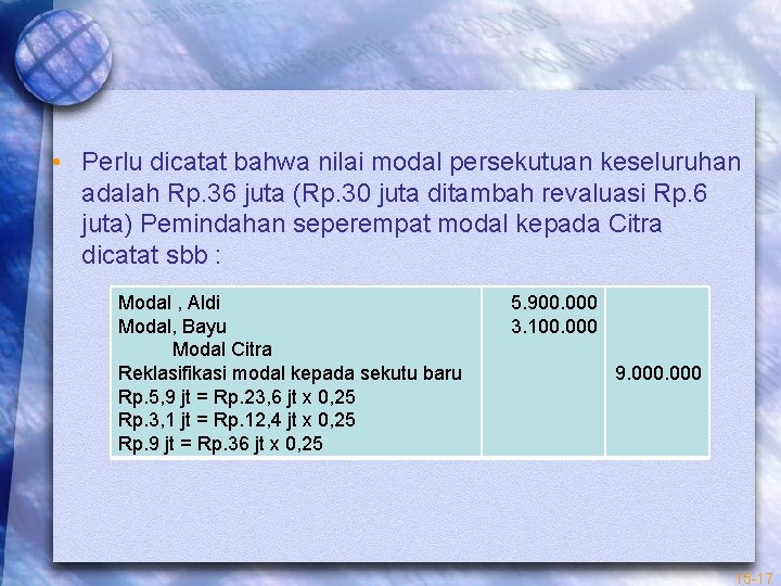  • Perlu dicatat bahwa nilai modal persekutuan keseluruhan adalah Rp. 36 juta (Rp.