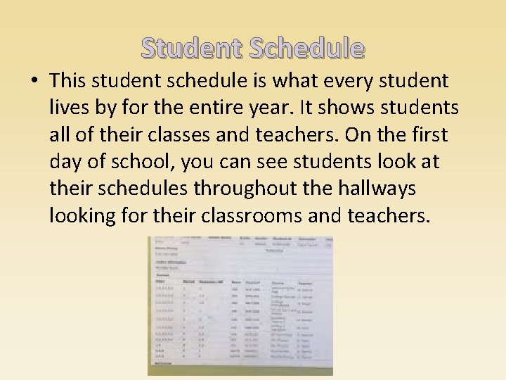 Student Schedule • This student schedule is what every student lives by for the