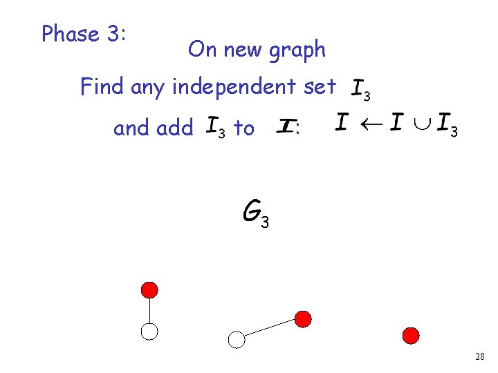 Phase 3: On new graph Find any independent set and add to : 28
