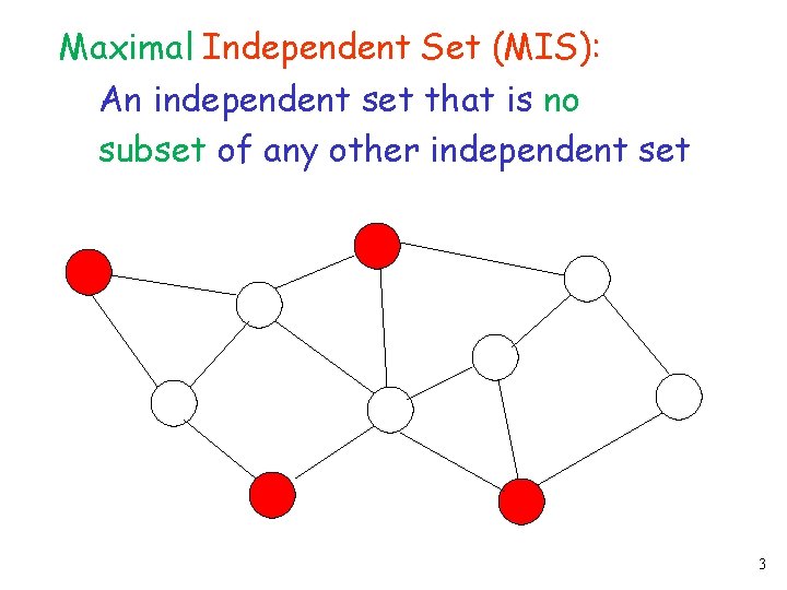 Maximal Independent Set (MIS): An independent set that is no subset of any other