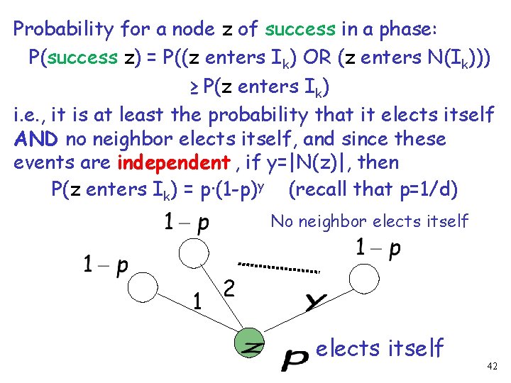 Probability for a node z of success in a phase: P(success z) = P((z