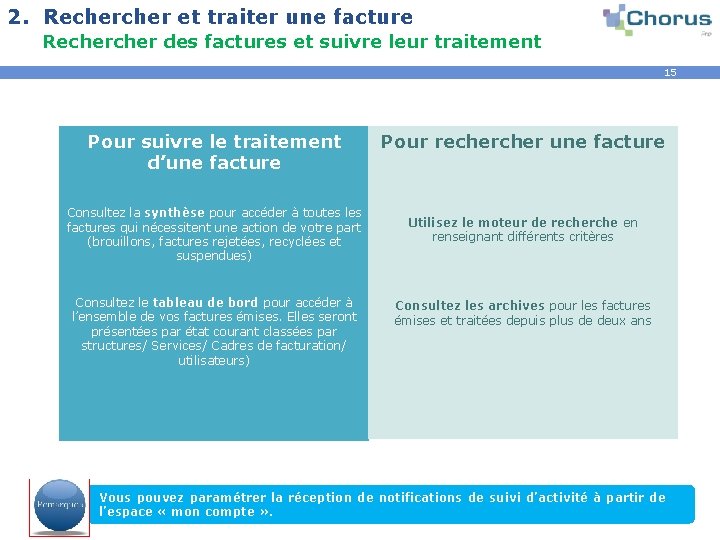 2. Recher et traiter une facture Recher des factures et suivre leur traitement 15