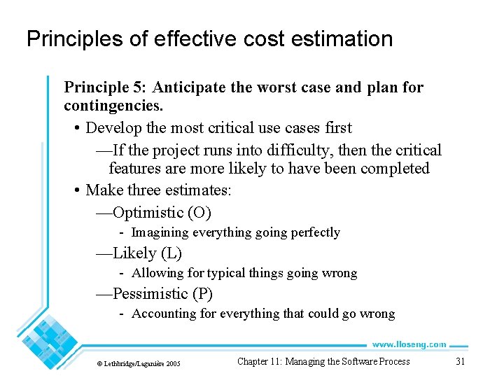 Principles of effective cost estimation Principle 5: Anticipate the worst case and plan for