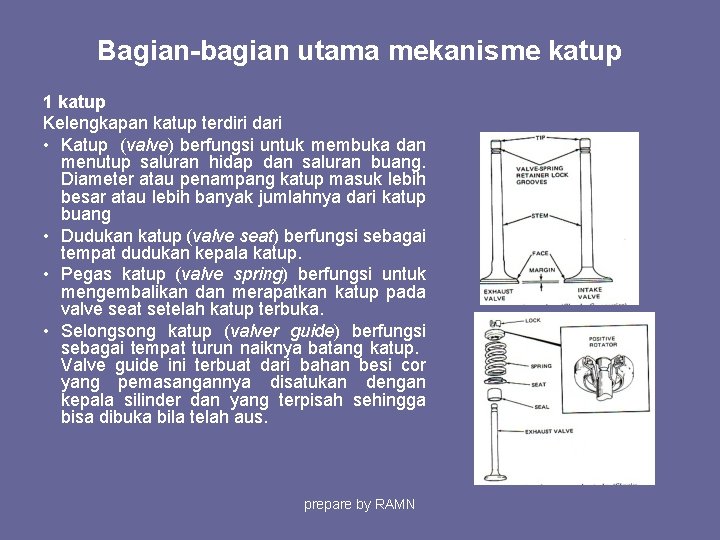 Bagian-bagian utama mekanisme katup 1 katup Kelengkapan katup terdiri dari • Katup (valve) berfungsi