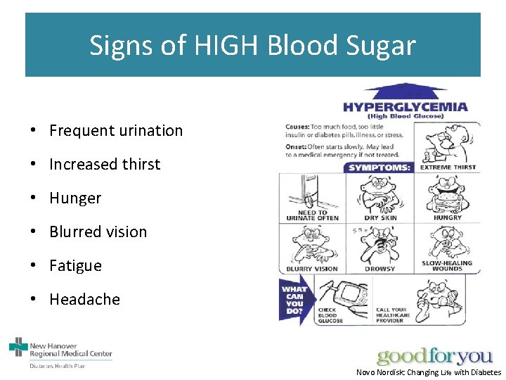 Signs of HIGH Blood Sugar • Frequent urination • Increased thirst • Hunger •