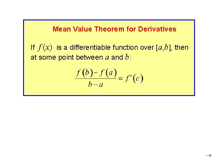 Mean Value Theorem for Derivatives If f (x) is a differentiable function over [a,