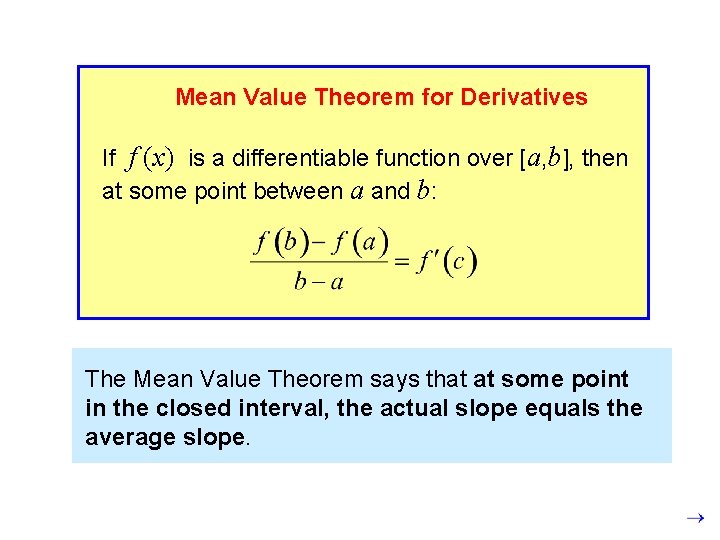 Mean Value Theorem for Derivatives If f (x) is a differentiable function over [a,