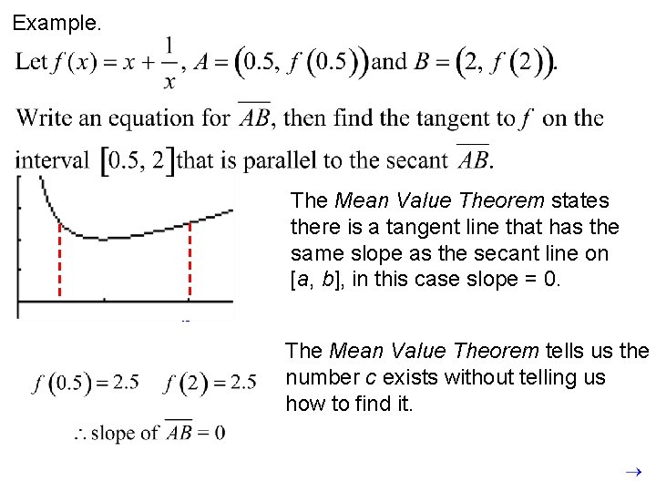 Example. The Mean Value Theorem states there is a tangent line that has the