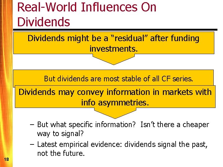 Real-World Influences On Dividends might be a “residual” after funding investments. But dividends are