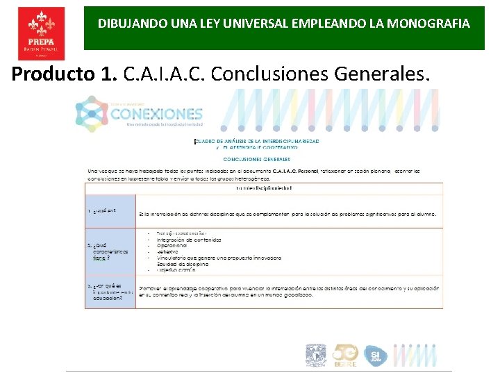 DIBUJANDO UNA LEY UNIVERSAL EMPLEANDO LA MONOGRAFIA Producto 1. C. A. I. A. C.