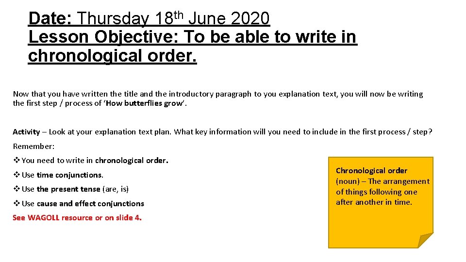 Date: Thursday 18 th June 2020 Lesson Objective: To be able to write in