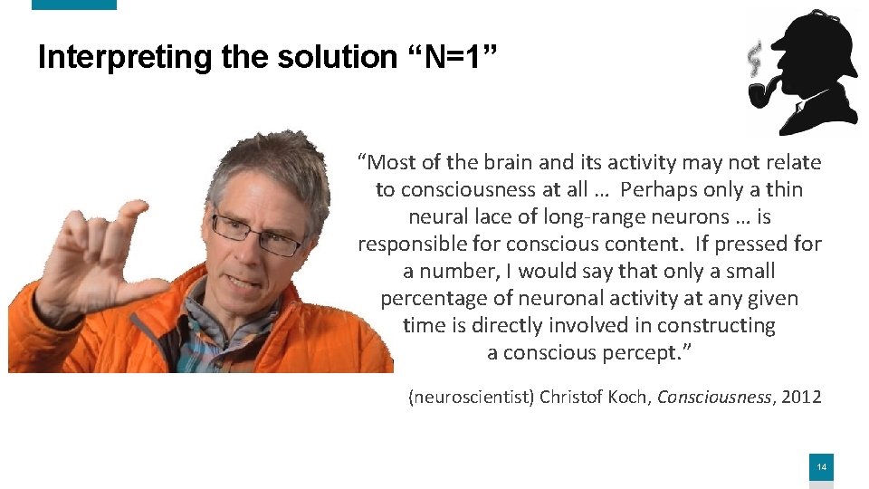 Interpreting the solution “N=1” “Most of the brain and its activity may not relate