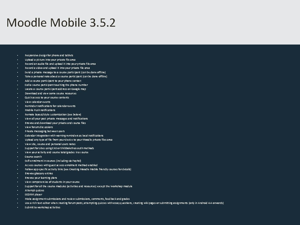 Moodle Mobile 3. 5. 2 • • • • • • • • •