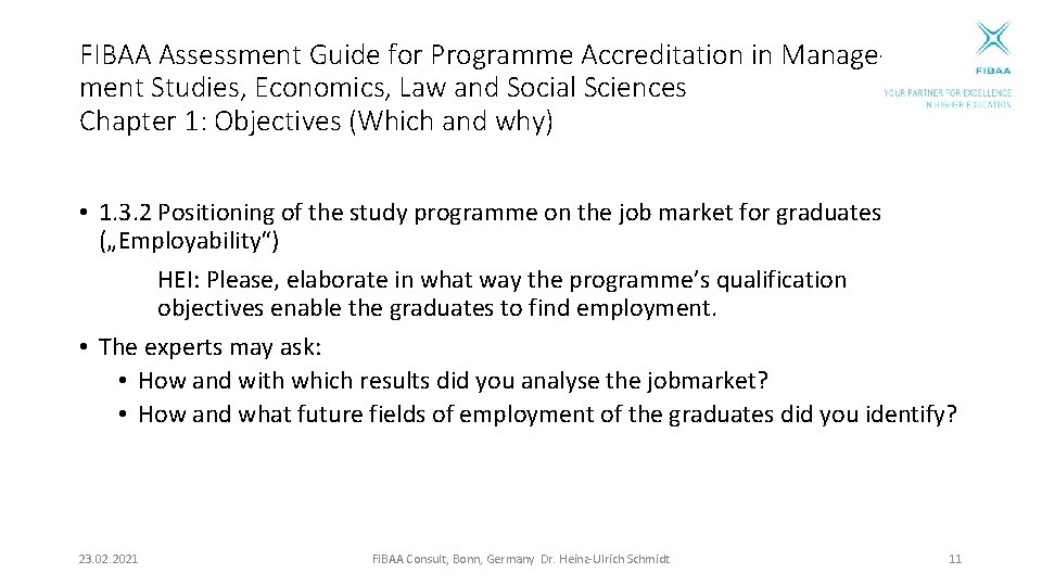 FIBAA Assessment Guide for Programme Accreditation in Management Studies, Economics, Law and Social Sciences