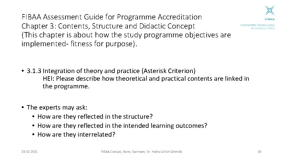 FIBAA Assessment Guide for Programme Accreditation Chapter 3: Contents, Structure and Didactic Concept (This