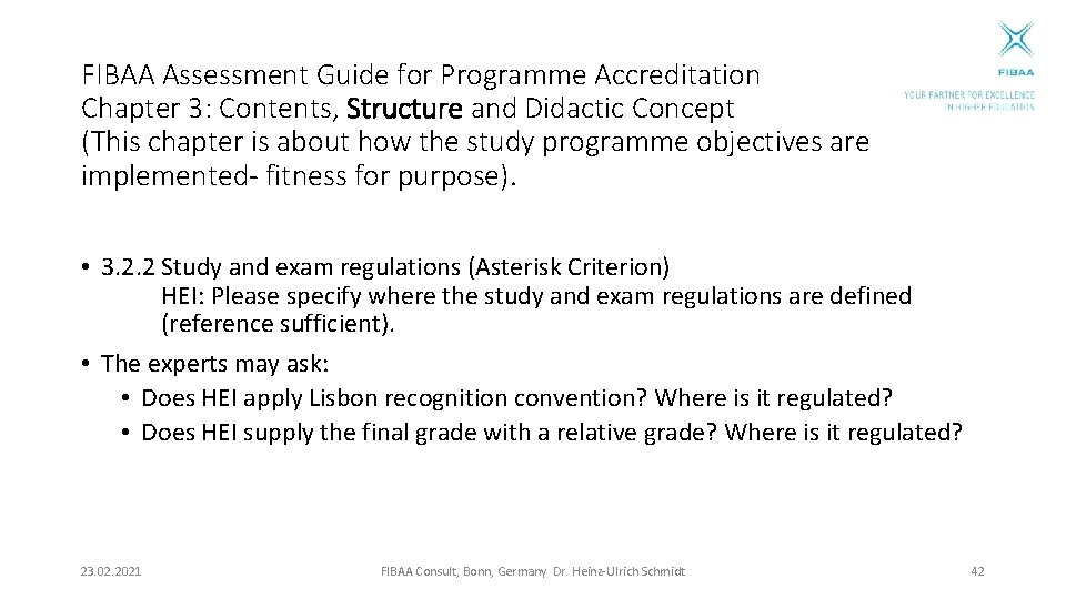 FIBAA Assessment Guide for Programme Accreditation Chapter 3: Contents, Structure and Didactic Concept (This