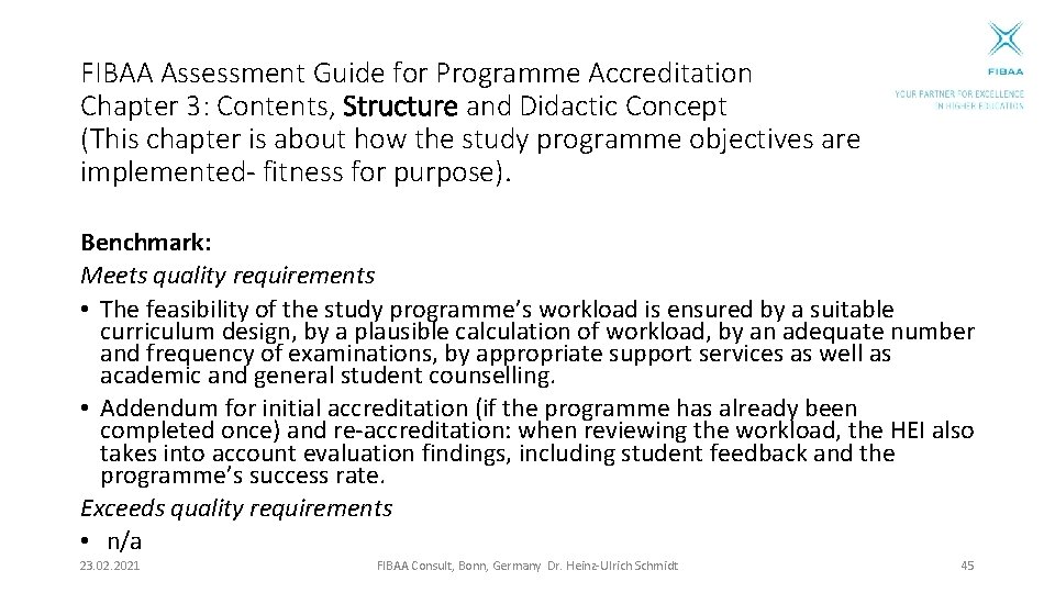 FIBAA Assessment Guide for Programme Accreditation Chapter 3: Contents, Structure and Didactic Concept (This