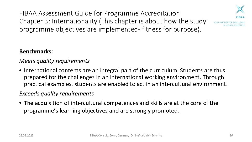 FIBAA Assessment Guide for Programme Accreditation Chapter 3: Internationality (This chapter is about how