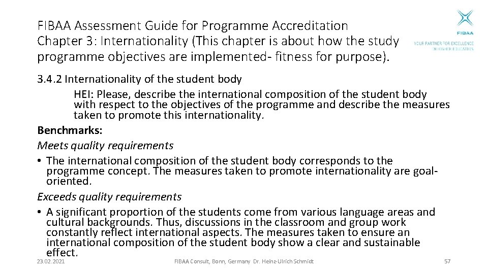 FIBAA Assessment Guide for Programme Accreditation Chapter 3: Internationality (This chapter is about how